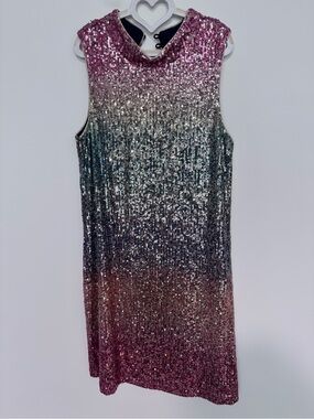 Girls Sleeveless Sequin Rainbow Ombre Shift Dress - Girls size (age) 14